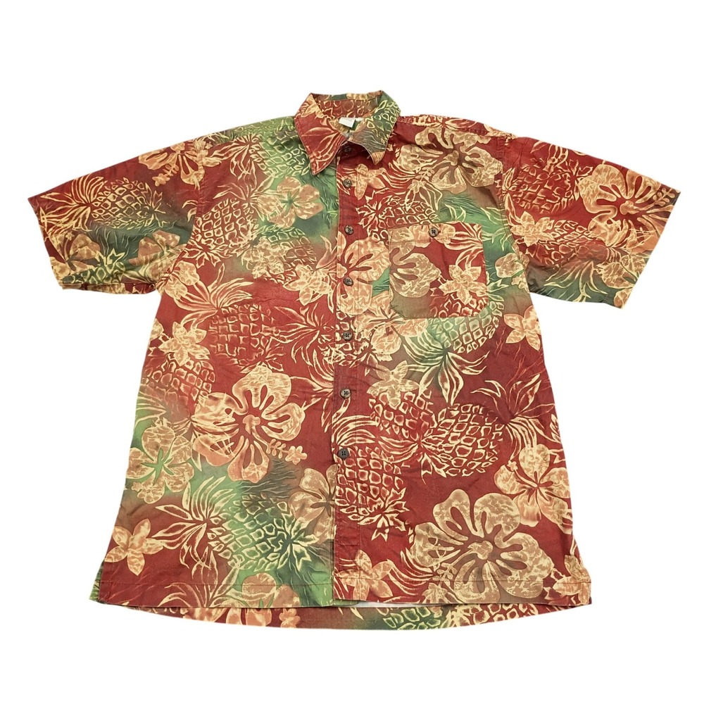 The Territory Ahead Hawaiian Shirt Medium Red Green Pineapple Tropical Cotton